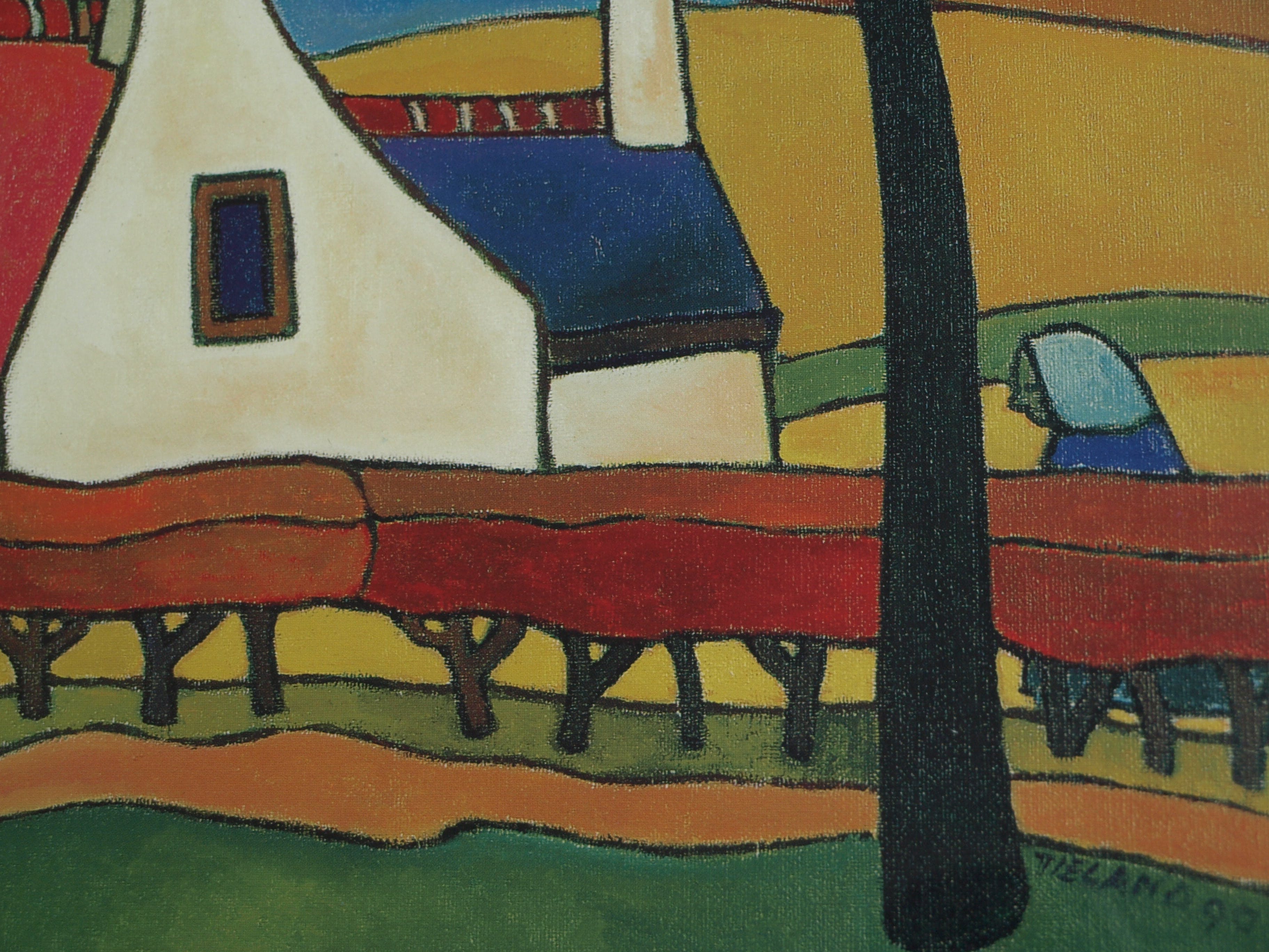 Toon Tieland - Handgesigneerde prent , “Rode bomen” - ingelijst – ca 1990 kopen? Bied vanaf 1!