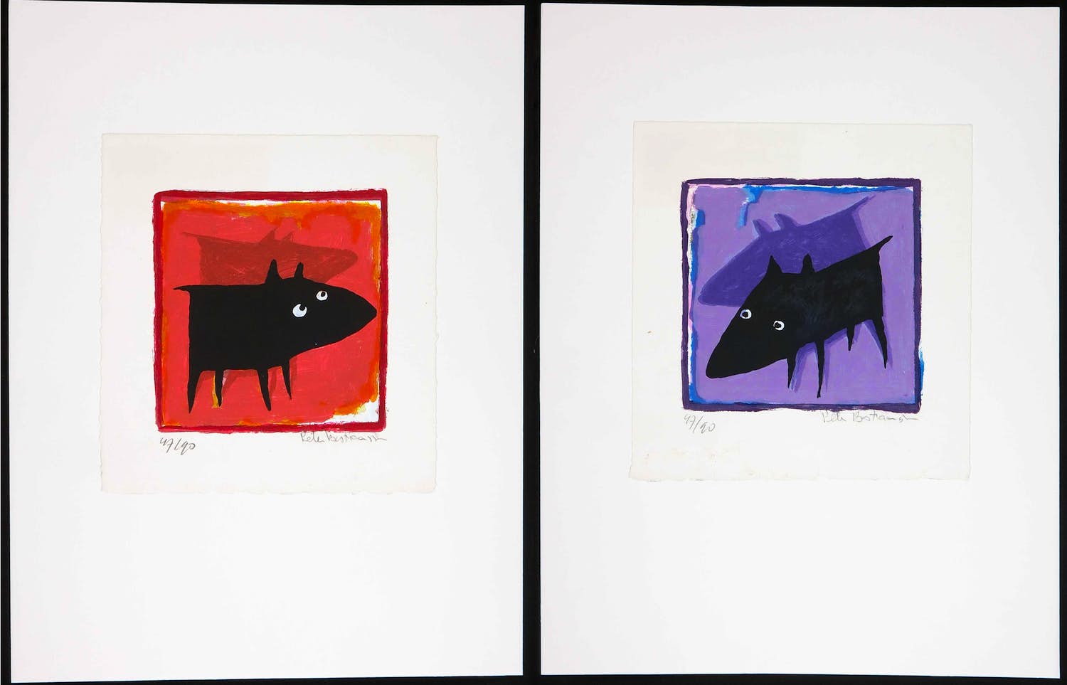 Peter Bastiaanssen - Twee zeefdrukken, Hondjes verkocht voor € 40!