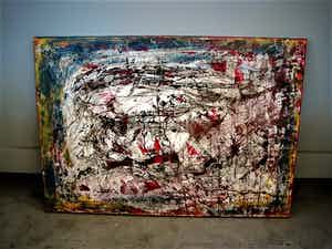 Gert van 't Hoff - Heftig Expressionistisch olieverf op doek Abstracte compositie - gesigneerd 1996 verkocht voor € 20!