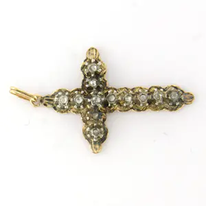 14k goud met zilver kruis hanger bezet met roos diamanten totaal circa 0.10ct kopen? Bied vanaf 285!