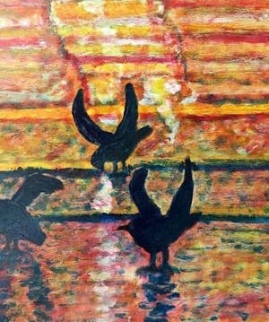 Pieter Haan - Vogels op het wad - Expressionistisch werk van formaat kopen? Bied vanaf 1!