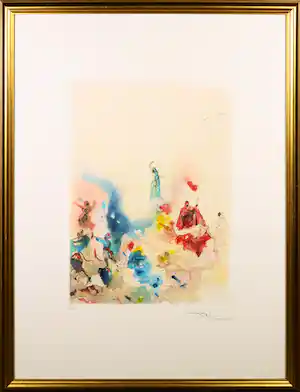 Salvador Dali - Ets en aquatint, L'Orient - Ingelijst verkocht voor € 610!
