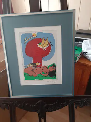Corneille - Ets en Aquatint, Naakt met kat en vogel kopen? Bied vanaf 275!