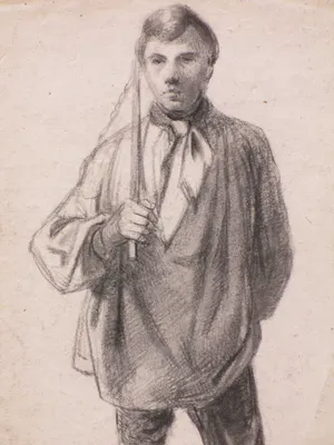 Ferdinand Ernst Lintz - Staande jongeman met werktuig in zijn hand - Tekening kopen? Bied vanaf 30!