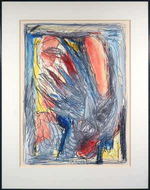 Jos Caelen - Gemengde techniek op papier, Abstracte compositie - Ingelijst verkocht voor € 50!