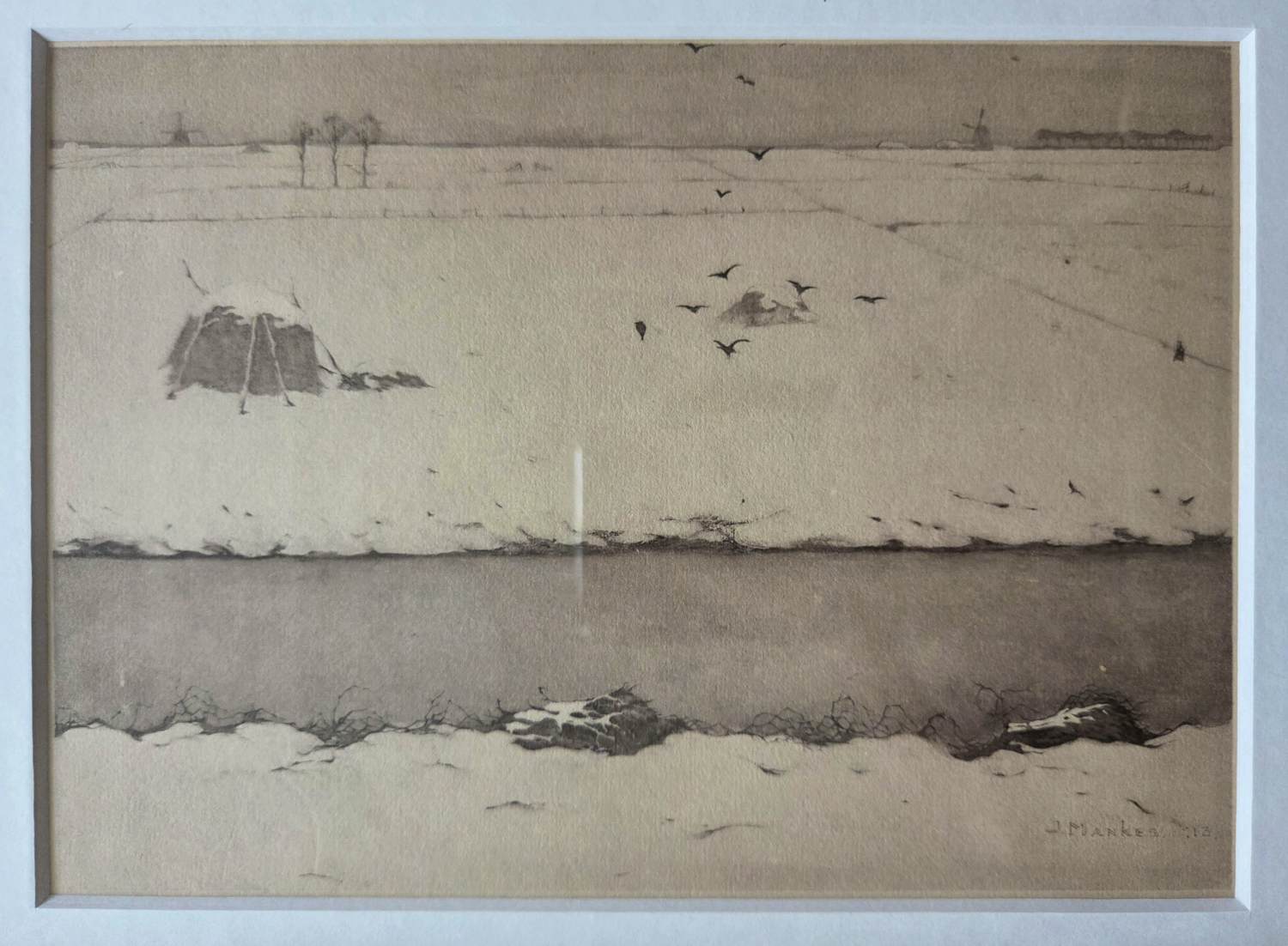 Jan Mankes - Winterlandschap. Heliogravure. Ingelijst. kopen? Bied vanaf 159!