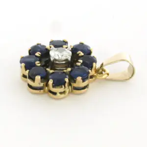 14k goud met platina hanger met saffier en briljant geslepen diamant kopen? Bied vanaf 410!