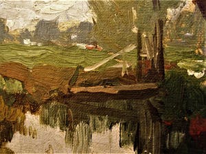 Niet of onleesbaar gesigneerd - Nabloei Haagse school olieverf "landschap met beek" gesigneerd kopen? Bied vanaf 1!