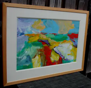 Jan Cremer - Ingelijste olieverf op papier: abstracte compositie - 2002(nette lijst!) kopen? Bied vanaf 2250!