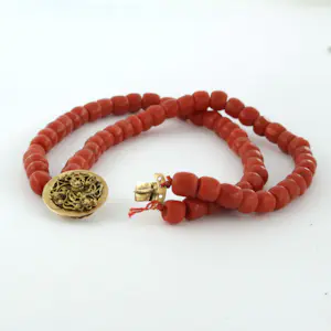 2 strengs bloedkoralen antieke armband met een 14k geel gouden antiek slot kopen? Bied vanaf 200!
