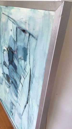 Iet van Es - Abstract schilderij in groen-blauw (ingelijst) kopen? Bied vanaf 125!