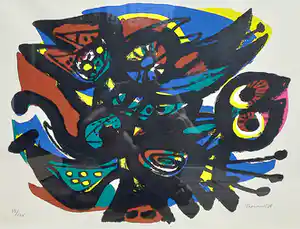 Anton Rooskens - Vogelfiguren, zeefdruk (netjes ingelijst, best groot) verkocht voor € 350!