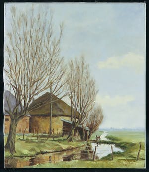 Bob Pestman - Olieverf op doek, Hollands landschap kopen? Bied vanaf 1!