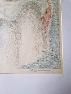 Paul Kromjong - Mooie verstilde jaren 60 kleuren lithografie "Moederliefde" potloodgesigneerd kopen? Bied vanaf 37!