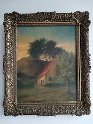 Niet of onleesbaar gesigneerd - Landelijk zicht met hoeve kopen? Bied vanaf 10!