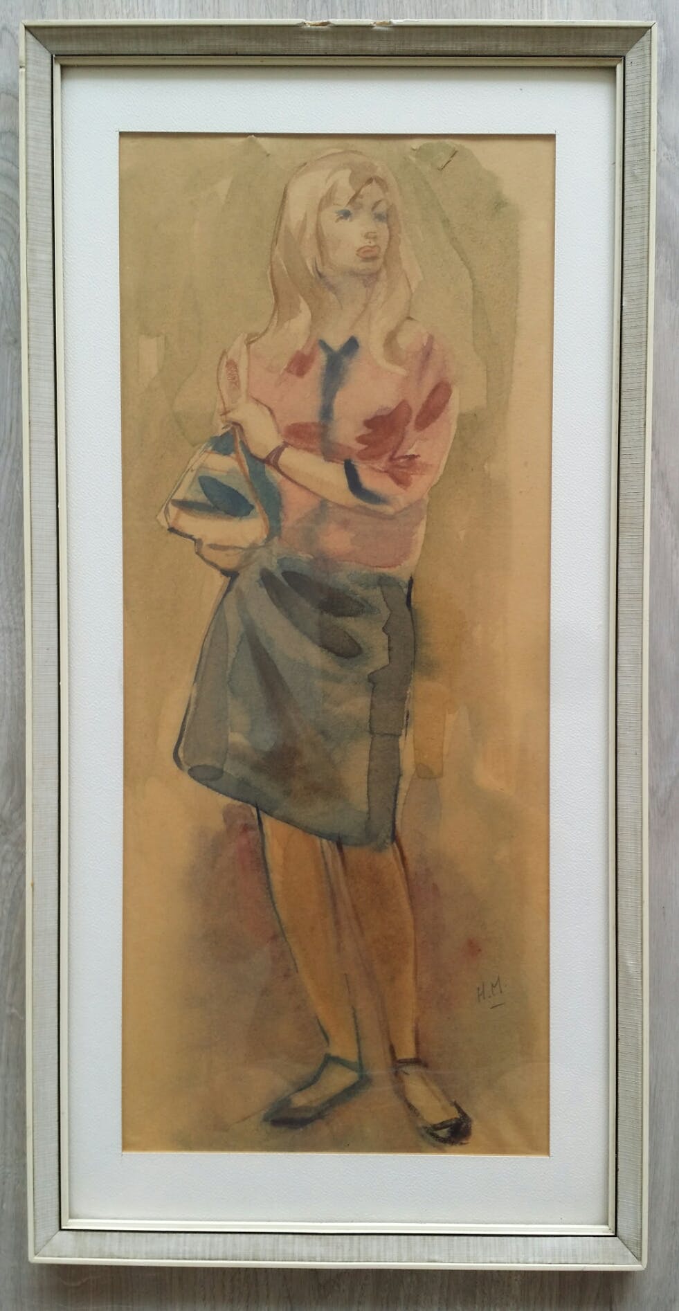 Harry Maas - Jonge dame. Aquarel. Initialen. kopen? Bied vanaf 95!