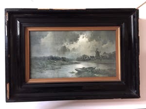 James Walter Gozzard - Waterlandschap - Olieverf op paneel, Ingelijst kopen? Bied vanaf 60!