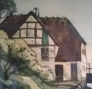 Johan Niels Martinus Thorsøe - (1834-1909) - Huis aan het water - Kleurenets kopen? Bied vanaf 1!