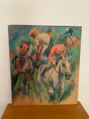 AcheterPiet Klaasse - Paardenrace - gemengde techniek met schetsen op achterzijde? Enchérissez de 30!