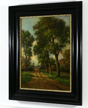 Andries van den Berg - (1852-1944) - " Zonnig Hollands landschap - Oude boer op landweg". kopen? Bied vanaf 300!