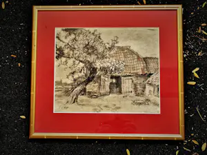 Chris van der Windt - Mooie Houtskool/Pastel - Boerenschuur bij Oegstgeest - exclusief gelijst kopen? Bied vanaf 53!