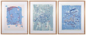 Anne Semler - Zeefdruk, Drieluik in blauwtinten - Ingelijst kopen? Bied vanaf 50!