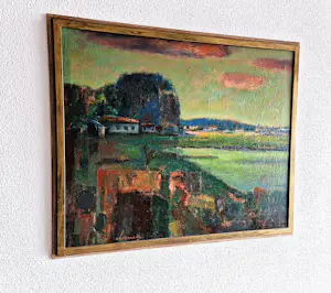 Wil van Leeuwen - Groot expressionistisch olieverf op paneel - Avond te Bretagne - 1960 - sign. kopen? Bied vanaf 69!