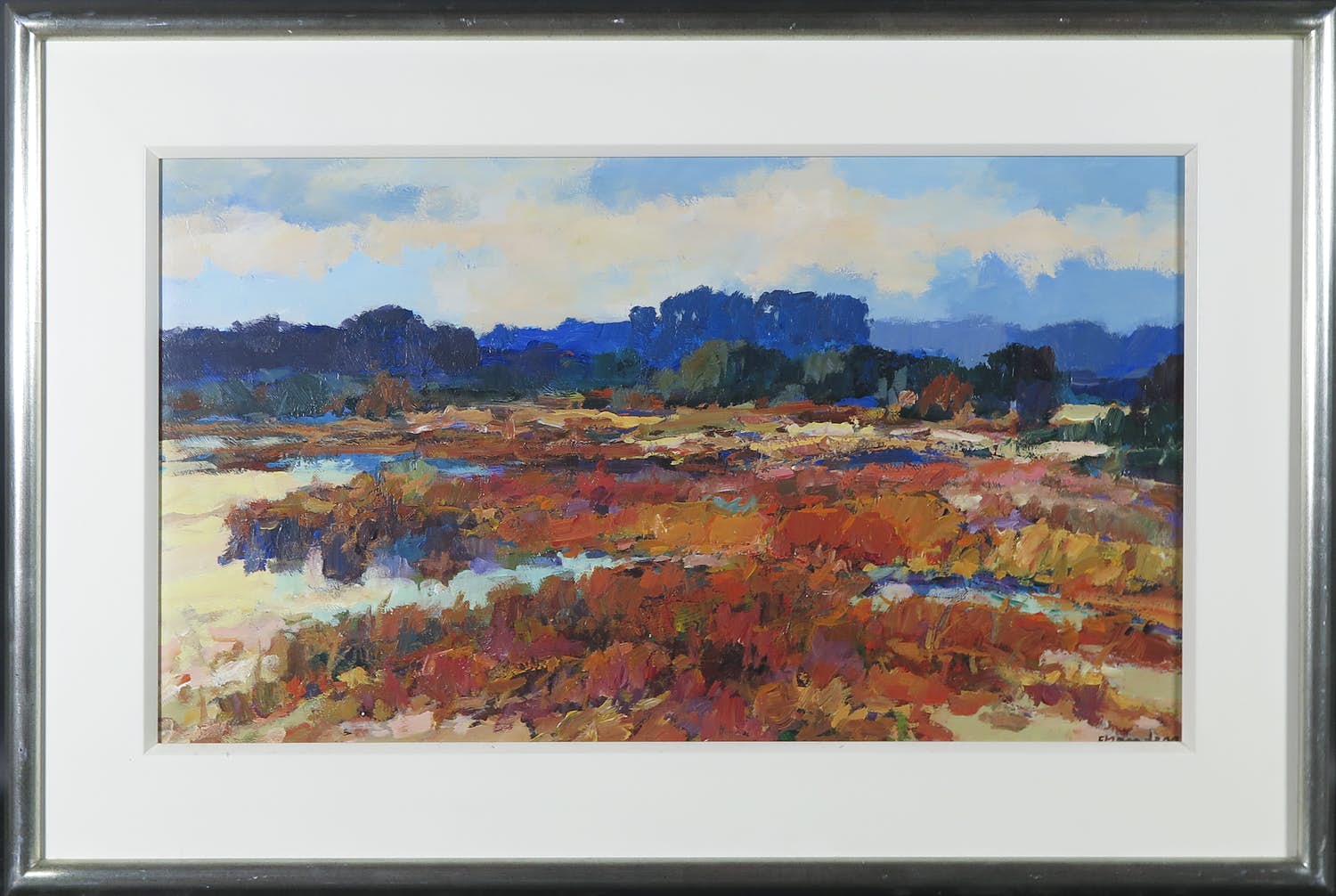 Frans Manders - Olieverf op board, Landschap - Ingelijst verkocht voor € 100!