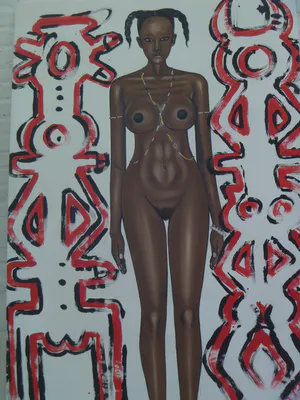 Peter Klashorst - afgeprijst : UNIEK : zeer groot schilderij van een naakte afrikaanse dame , kopen? Bied vanaf 575!