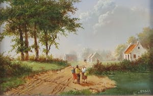 Peter R. van Essel - olieverf op paneel - landschap met figuren kopen? Bied vanaf 135!