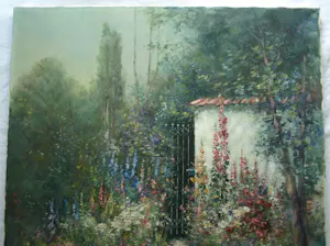 Friedrich Adolf Apfelbaum - Olieverf op doek , Romantische Tuin – 80 x 70 cm – ca. 1950 kopen? Bied vanaf 100!