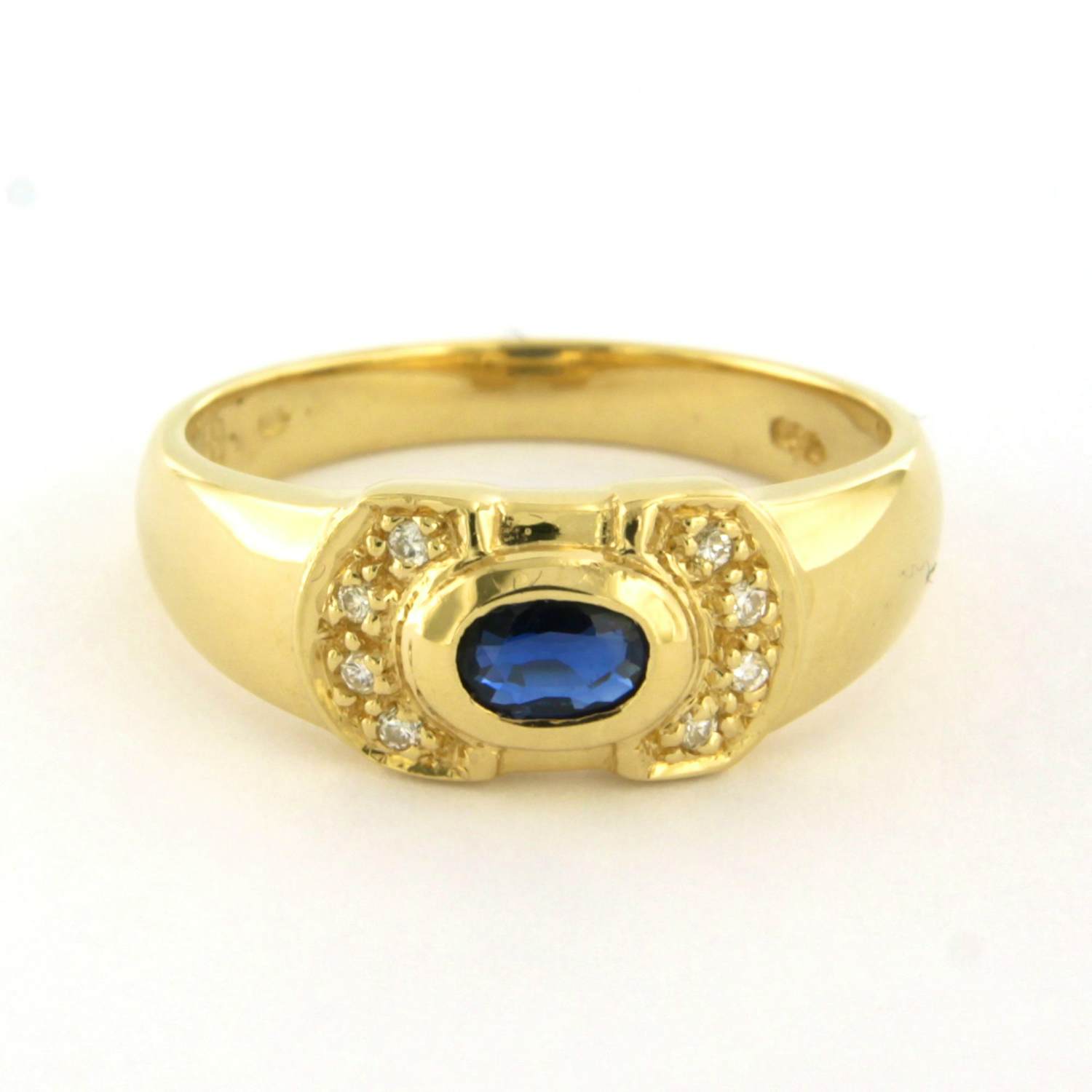 18k geel gouden ring met saffier en briljant geslepen diamanten tot. 0.08ct kopen? Bied vanaf 410!