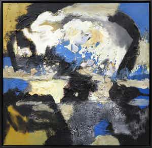 Frans Nicolai - Gemengde techniek op doek, Abstracte compositie - Ingelijst verkocht voor € 80!