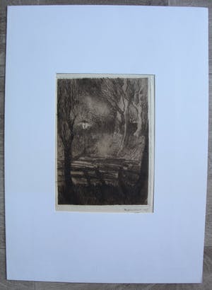 Frederika Broeksmit - ets: landweg bij avond met een lantaarn kopen? Bied vanaf 45!