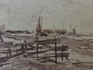 Adrianus Miolee - Molen aan de Vliet. Polderlandschap. Voorschoten.. kopen? Bied vanaf 89!