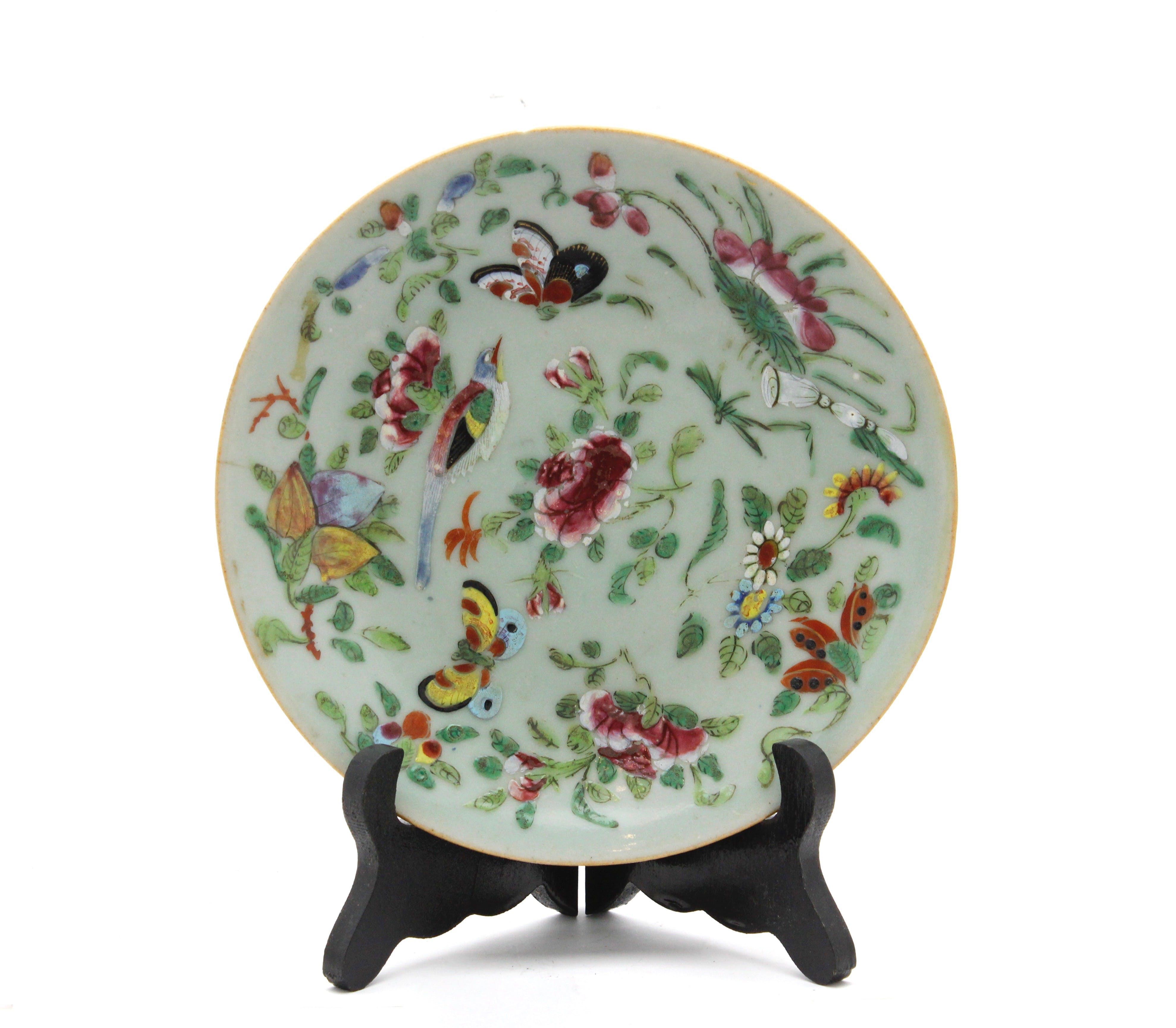 Qing Dynastie - Famille Rose 'enameled' Celadon bord - China - 19th Century (1862-1874) verkocht voor € 29!