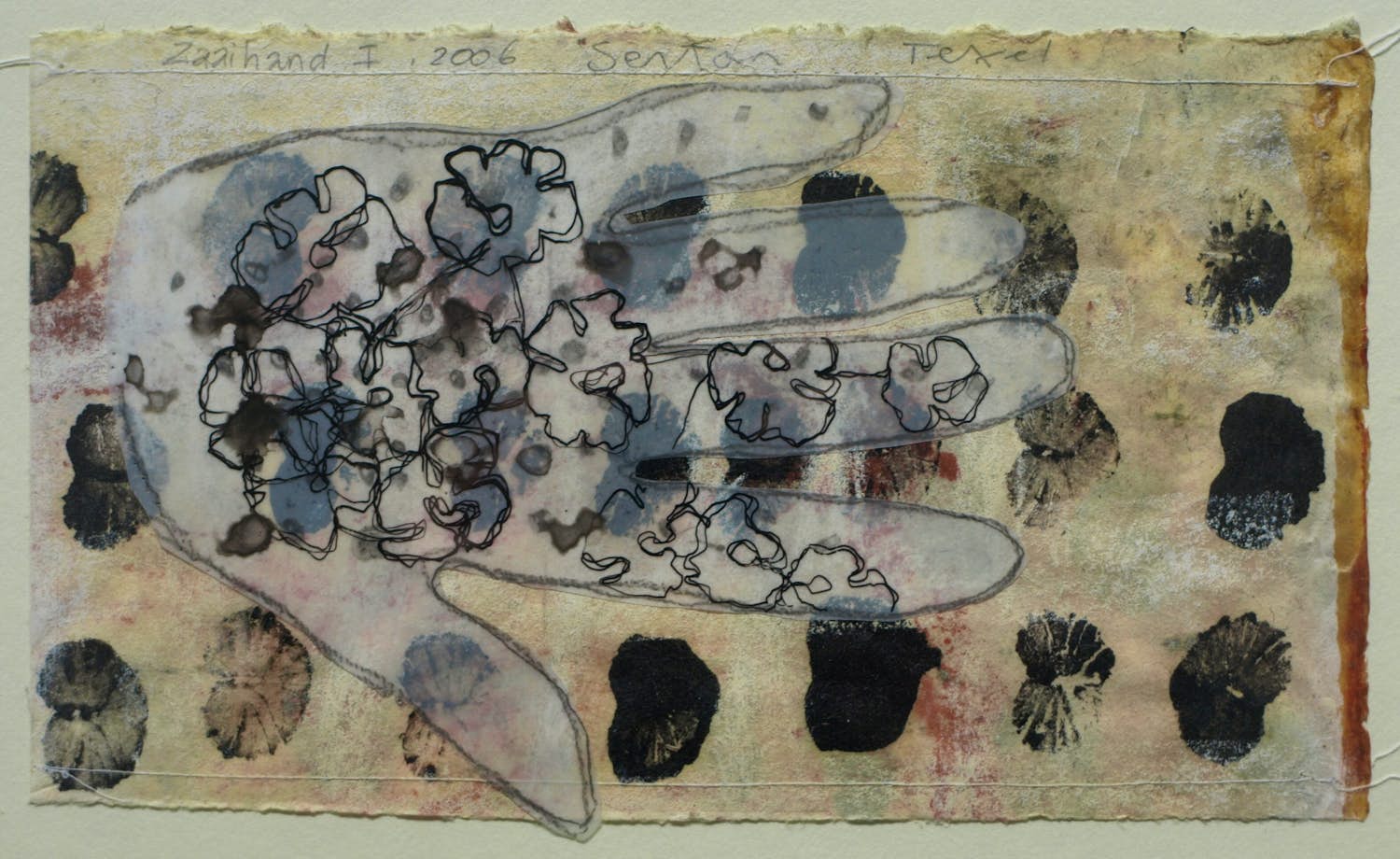 Caroline Serton - Gemengde techniek , ingelijst , Zaaihand I Texel - 2006 kopen? Bied vanaf 50!