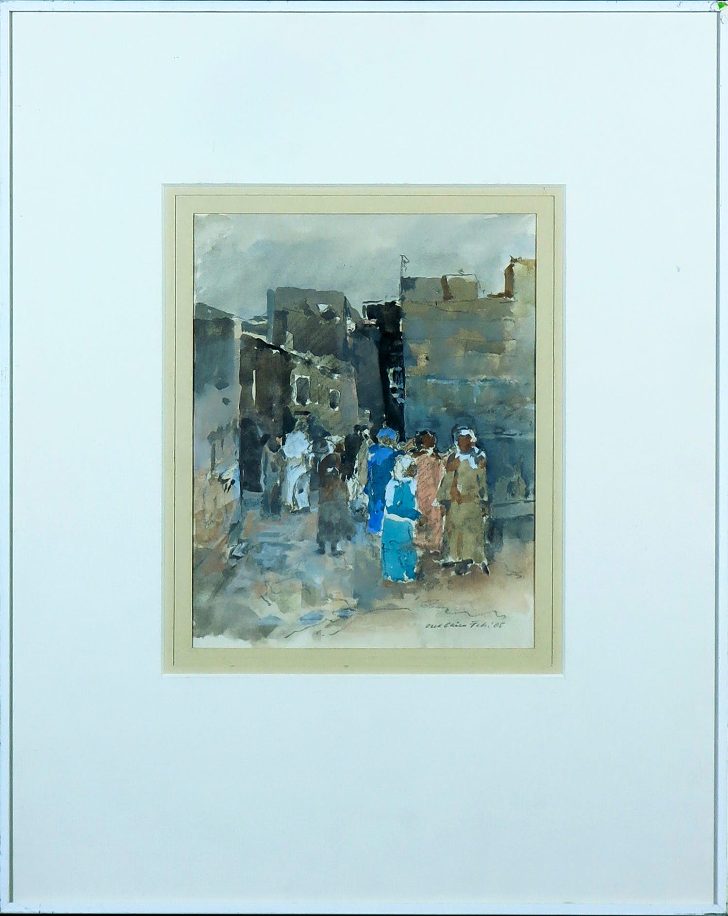 Jan Miechels - Aquarel, Oud Caïro - Ingelijst kopen? Bied vanaf 1!