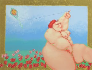 Ada Breedveld - Zeefdruk, Vrouw met vlieger - Ingelijst kopen? Bied vanaf 50!