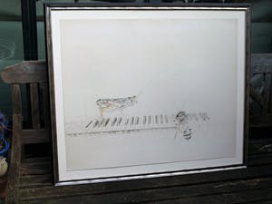 Corstiaan de Vries - (Kleur)potlood-tekening , Sprinkhaan en Bij op piano – ingelijst – 94 x 80 cm kopen? Bied vanaf 1!