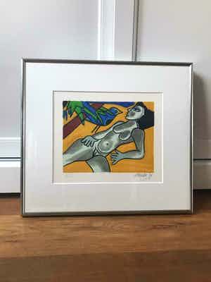 Corneille - lovebird - zeefdruk van vogel met naakte vrouw verkocht voor € 220!