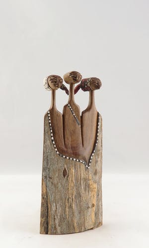 Niet of onleesbaar gesigneerd - Brons, keramiek, steen en hout, Lot van 4 sculpturen kopen? Bied vanaf 10!