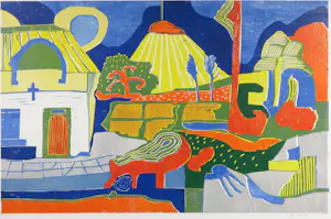 Vincent van Ojen - Houtsnede, Landschap - Ingelijst (Groot) kopen? Bied vanaf 1!