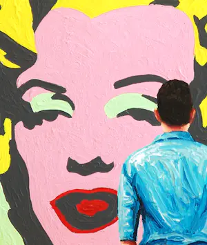 Gerard Boersma - Marilyn- Schilderij van man kijkend naar portret door Andy Warhol kopen? Bied vanaf 100!