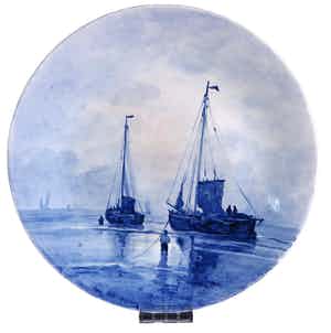 Porceleyne Fles - Prachtig aardwerken bord, ontworpen door Joost Thooft, naar Mesdag verkocht voor € 100!