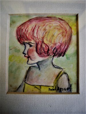 Toni Arzoni - Leeuwarden 1930 - Gesigneerd Art-Deco miniatuur Pastel "Meisje in geel jurkje" kopen? Bied vanaf 10!