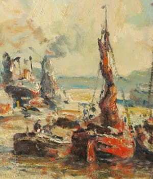 Evert Moll - Olieverf op doek, Havengezicht - Ingelijst kopen? Bied vanaf 1!