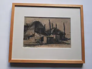 Roelof Klein - Houtskool tekening, boerderij. kopen? Bied vanaf 45!