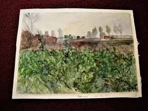 Clara de Jong - Grote impressionistische Gouache op papier "Bietenland" gesigneerd kopen? Bied vanaf 1!