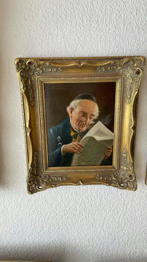 Max Krauss - 2 Bilder : Zeitung lesender Mönch und strickende ältere Dame kopen? Bied vanaf 125!